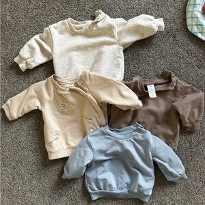 (Set of 4) H&M Baby Boy Sweatshirts - Cream, Tan Koala, Brown, Blue 2-4 Months